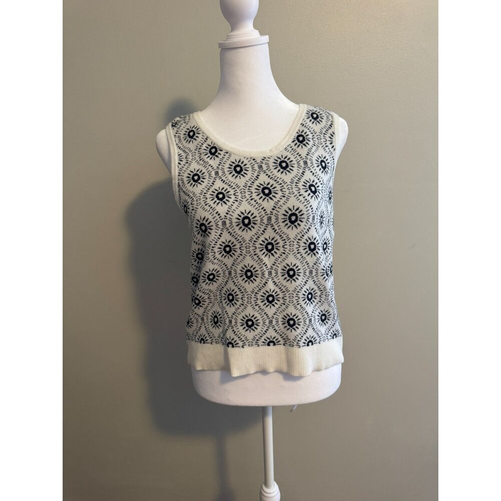 Joie Navy and White Geometric Sleeveless Sweater Tank Size Medium